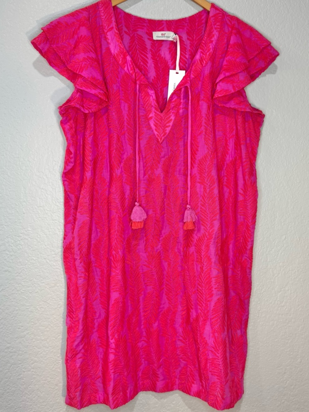 Vineyard Vines Hot Pink and Fuchsia Leaf-Pattern V-Neck Tunic Dress NWT